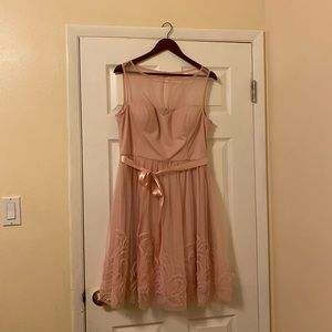 Blush Illusion Neckline Bridesmaid Dress